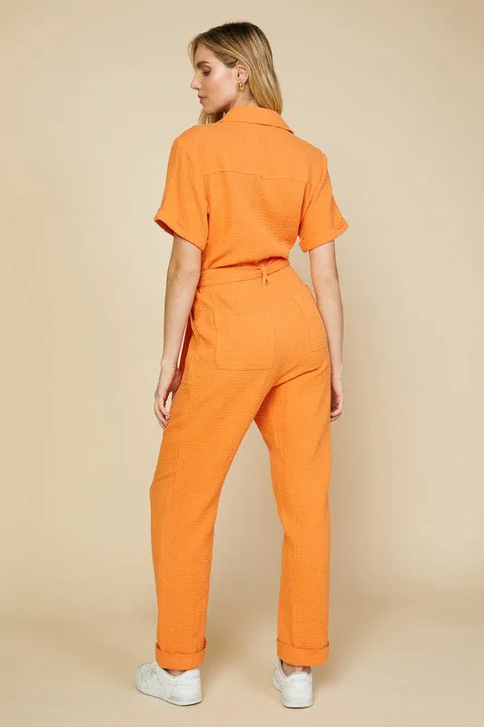 Marina Short Sleeve Tie Front Jumpsuit