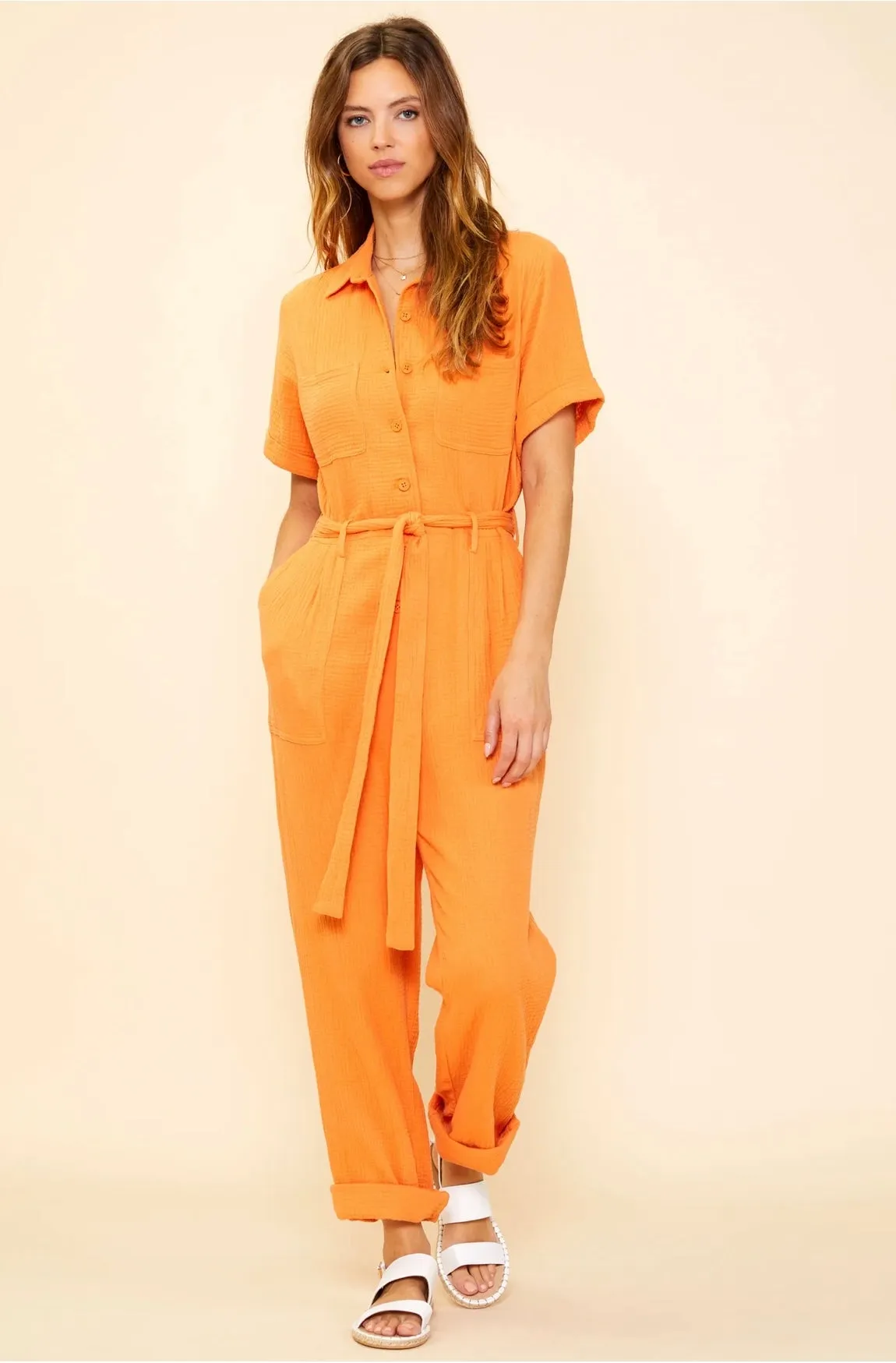 Marina Short Sleeve Tie Front Jumpsuit