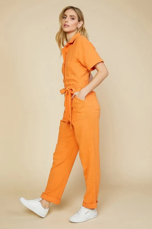 Marina Short Sleeve Tie Front Jumpsuit