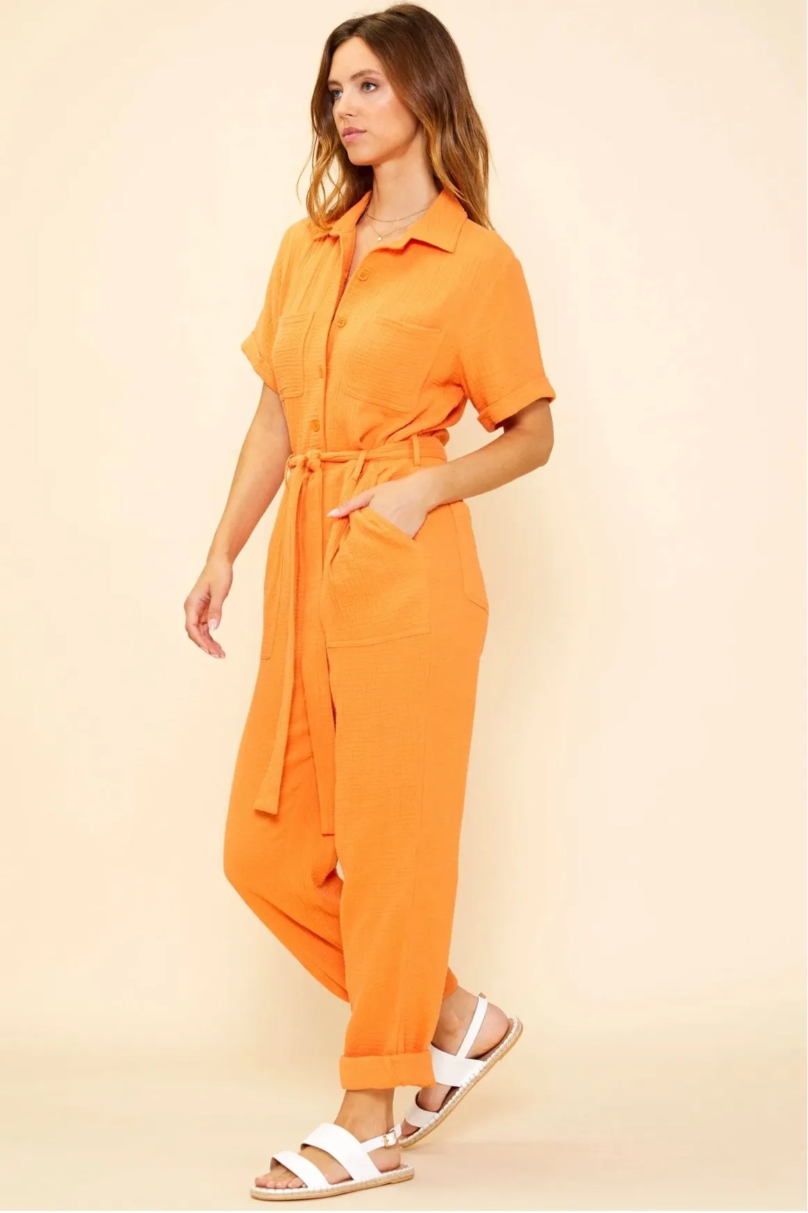 Marina Short Sleeve Tie Front Jumpsuit