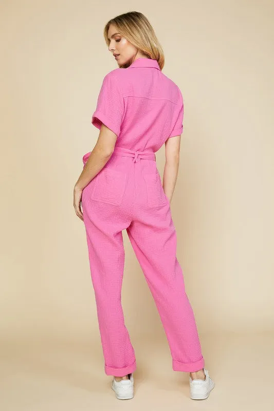 Marina Short Sleeve Tie Front Jumpsuit