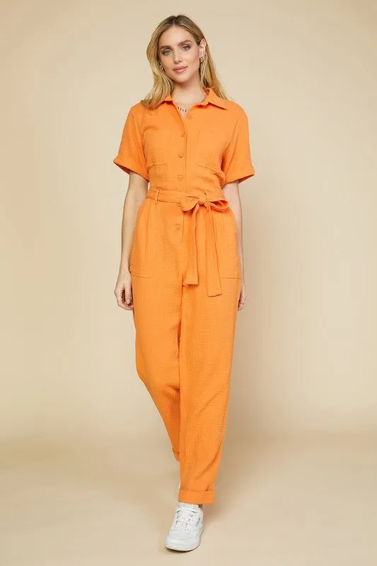 Marina Short Sleeve Tie Front Jumpsuit