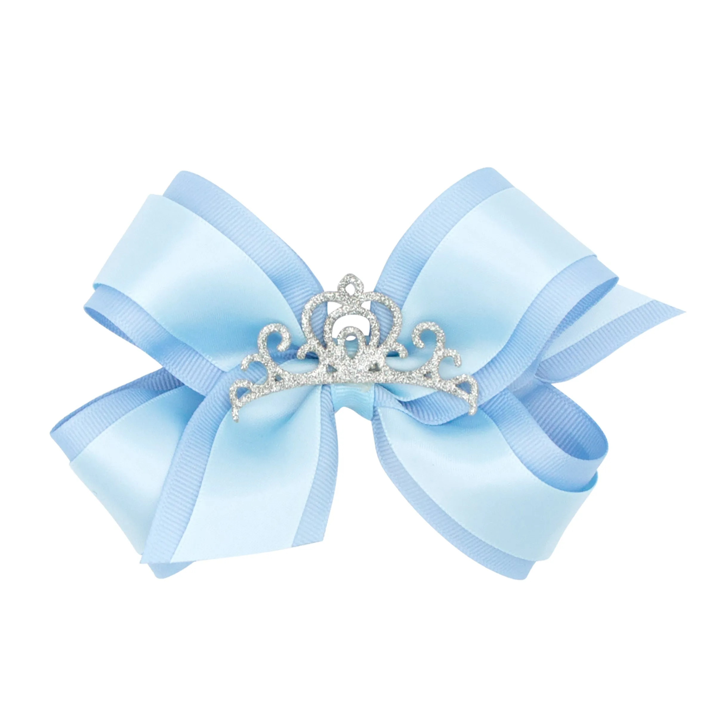 Medium Grosgrain & Satin w/Crown Hair Bow on Clippie