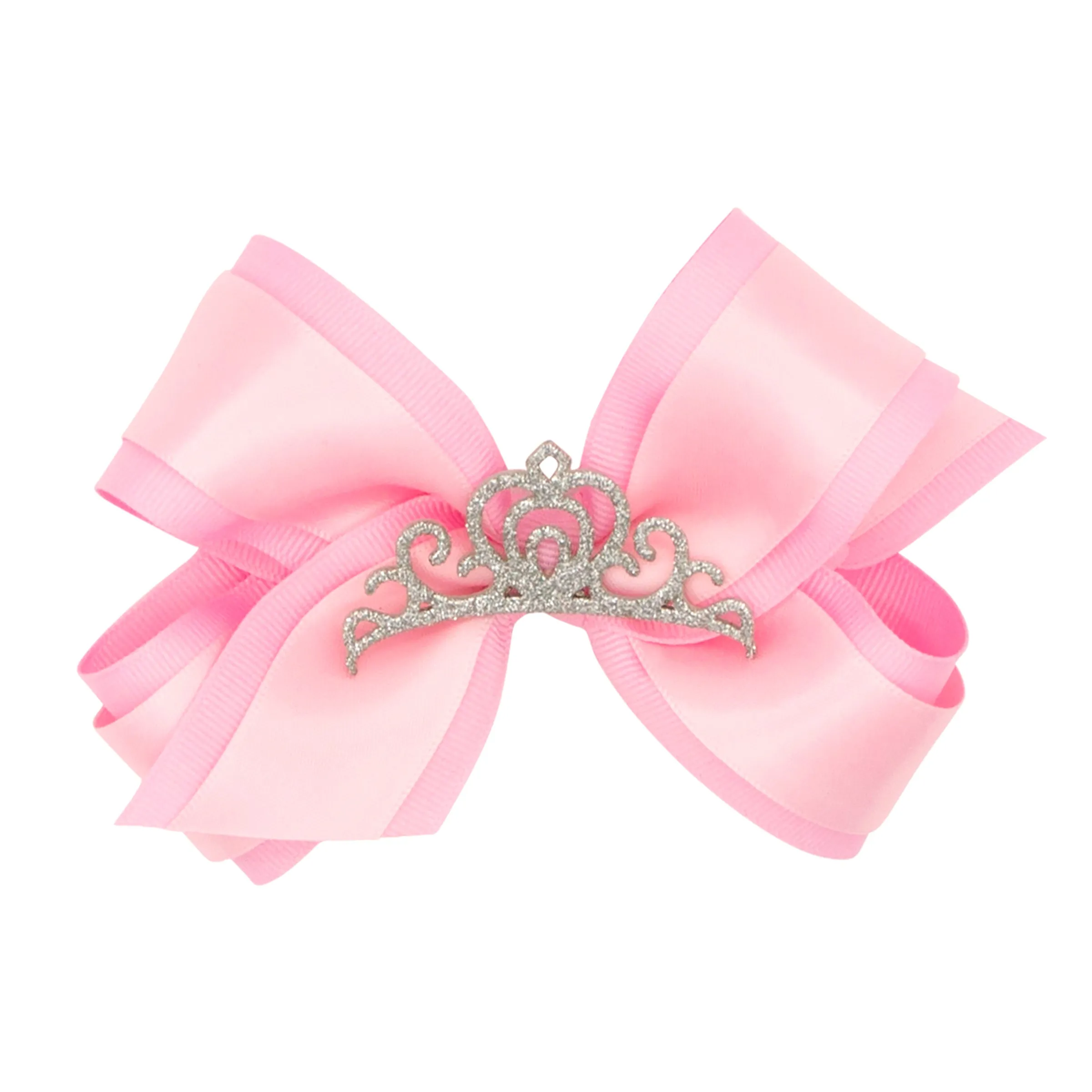 Medium Grosgrain & Satin w/Crown Hair Bow on Clippie