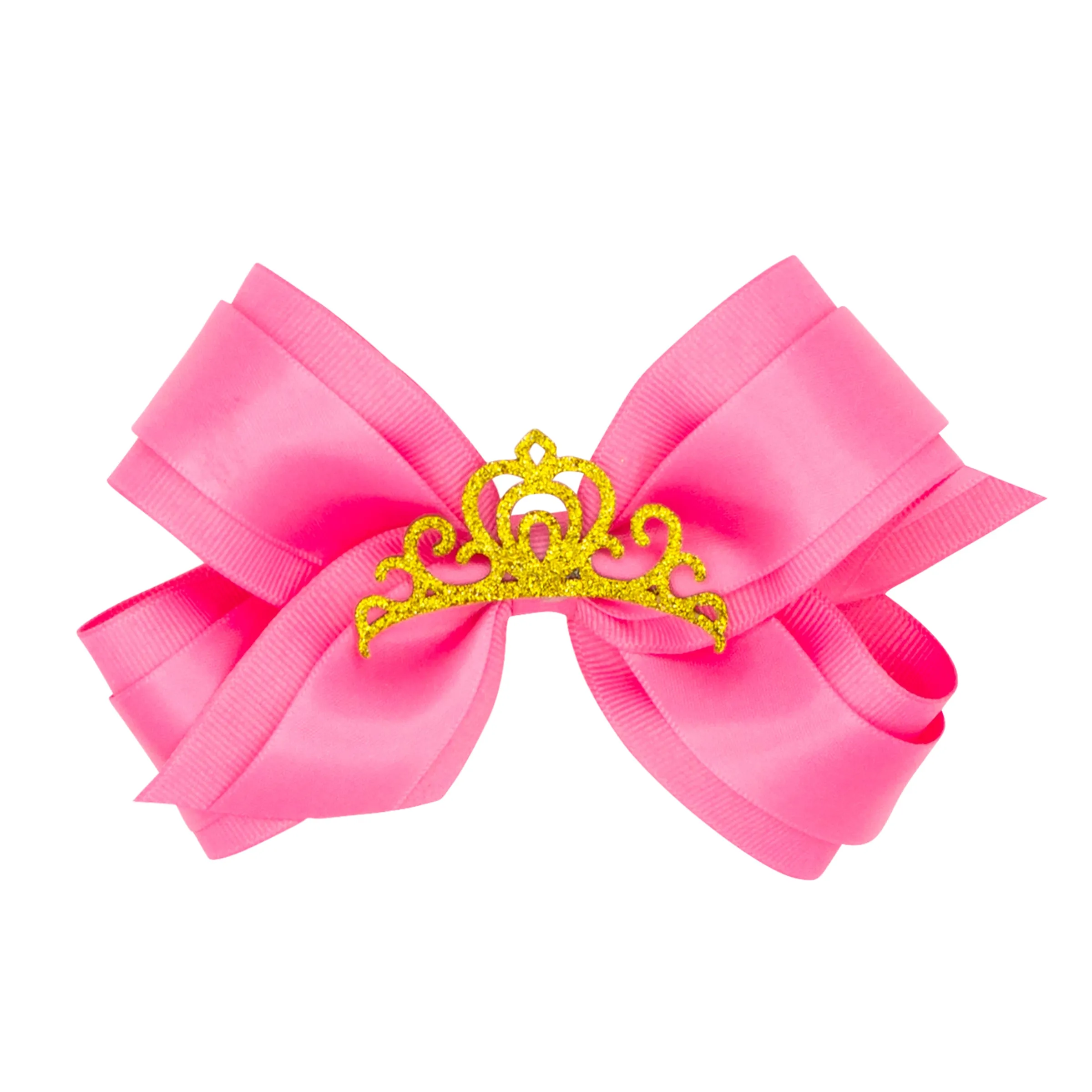 Medium Grosgrain & Satin w/Crown Hair Bow on Clippie