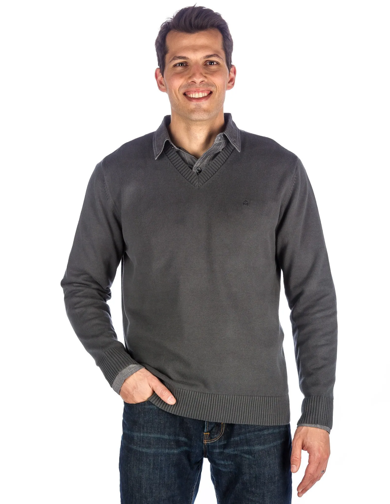 Men's 100% Cotton V-Neck Essential Sweater