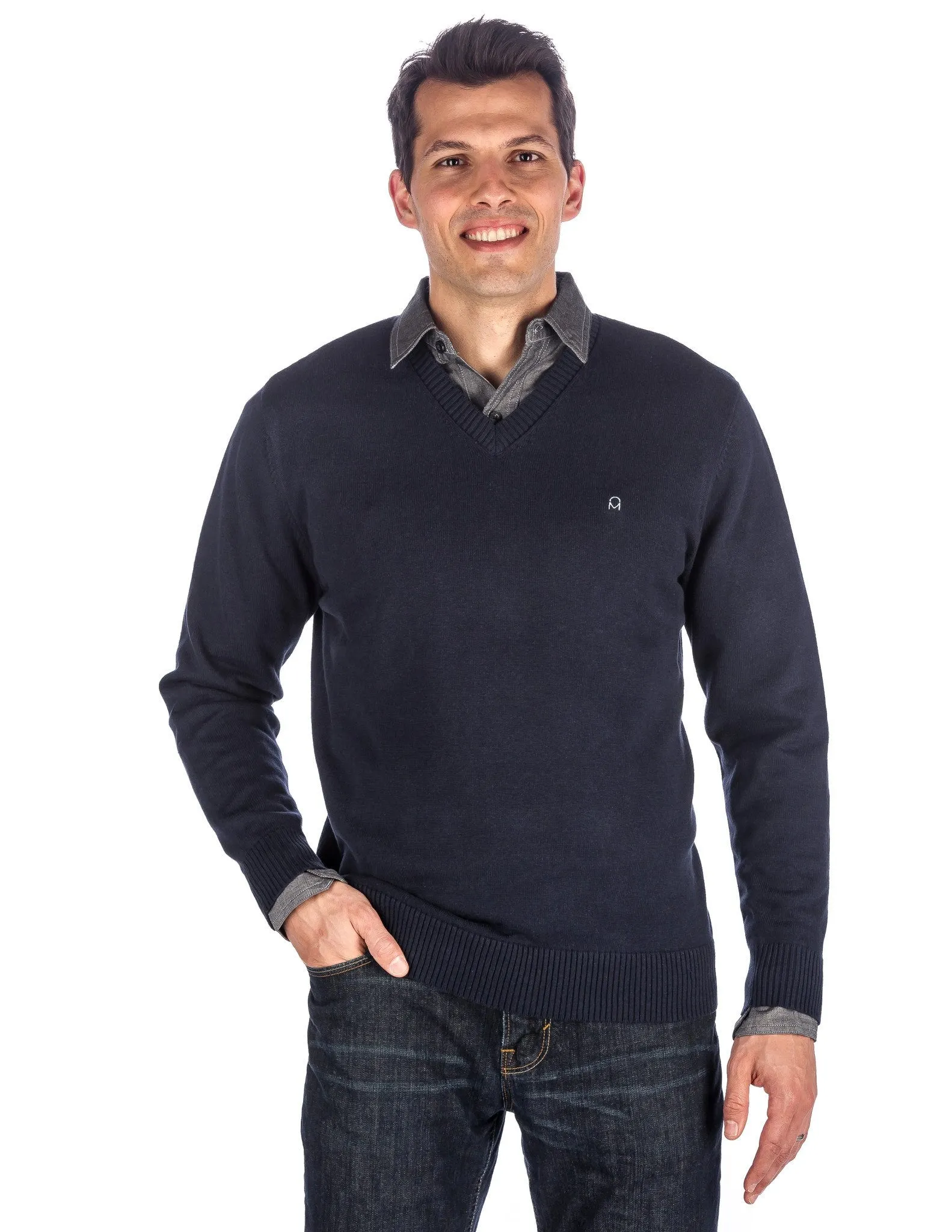 Men's 100% Cotton V-Neck Essential Sweater