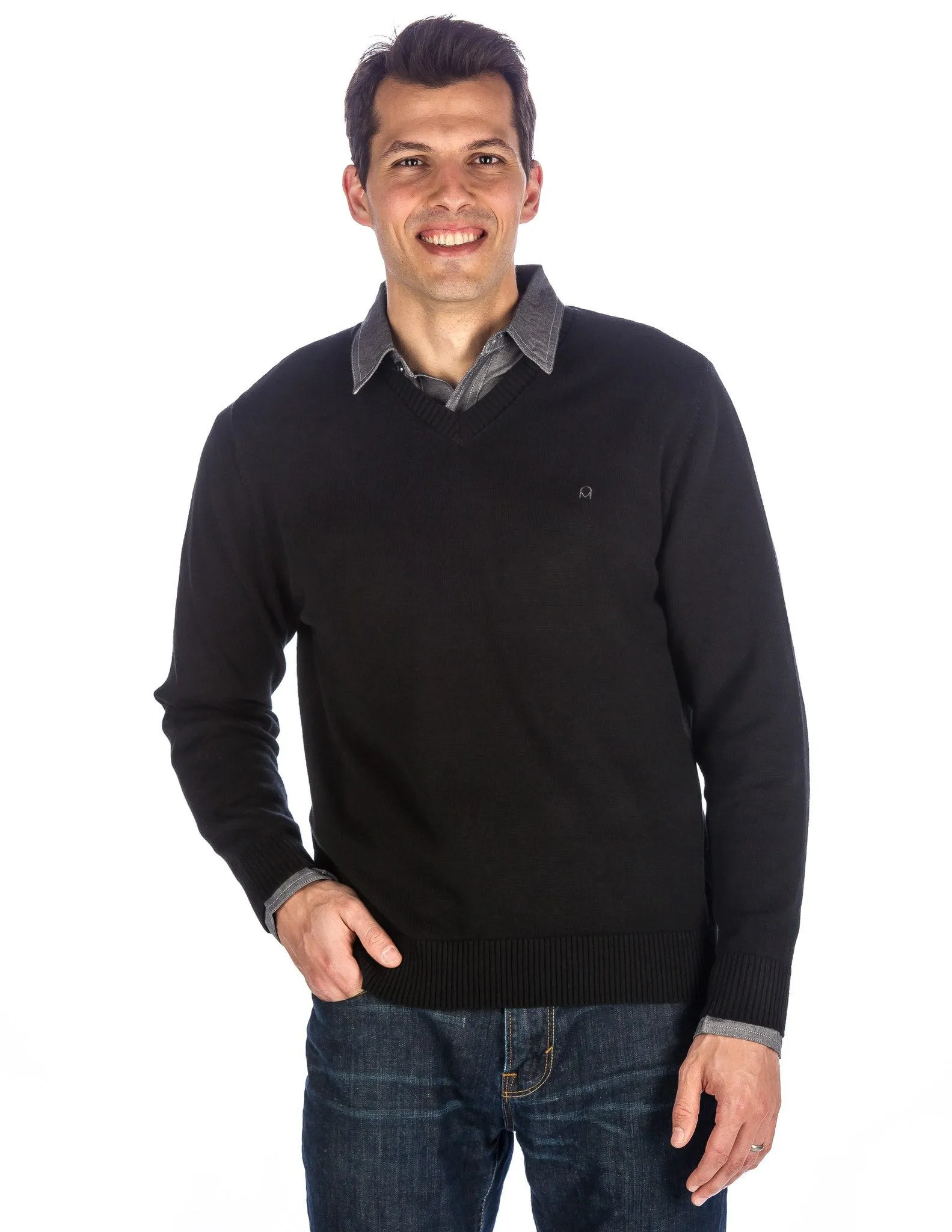 Men's 100% Cotton V-Neck Essential Sweater