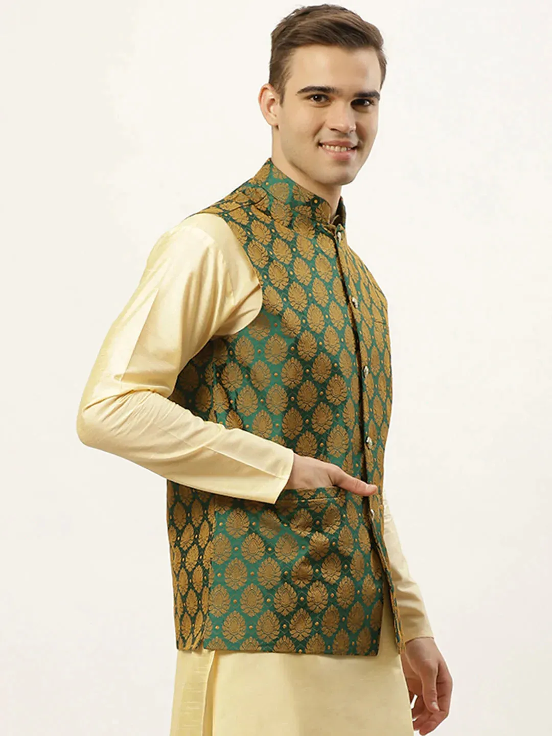 Men'S Green Self-Designed Waistcoat