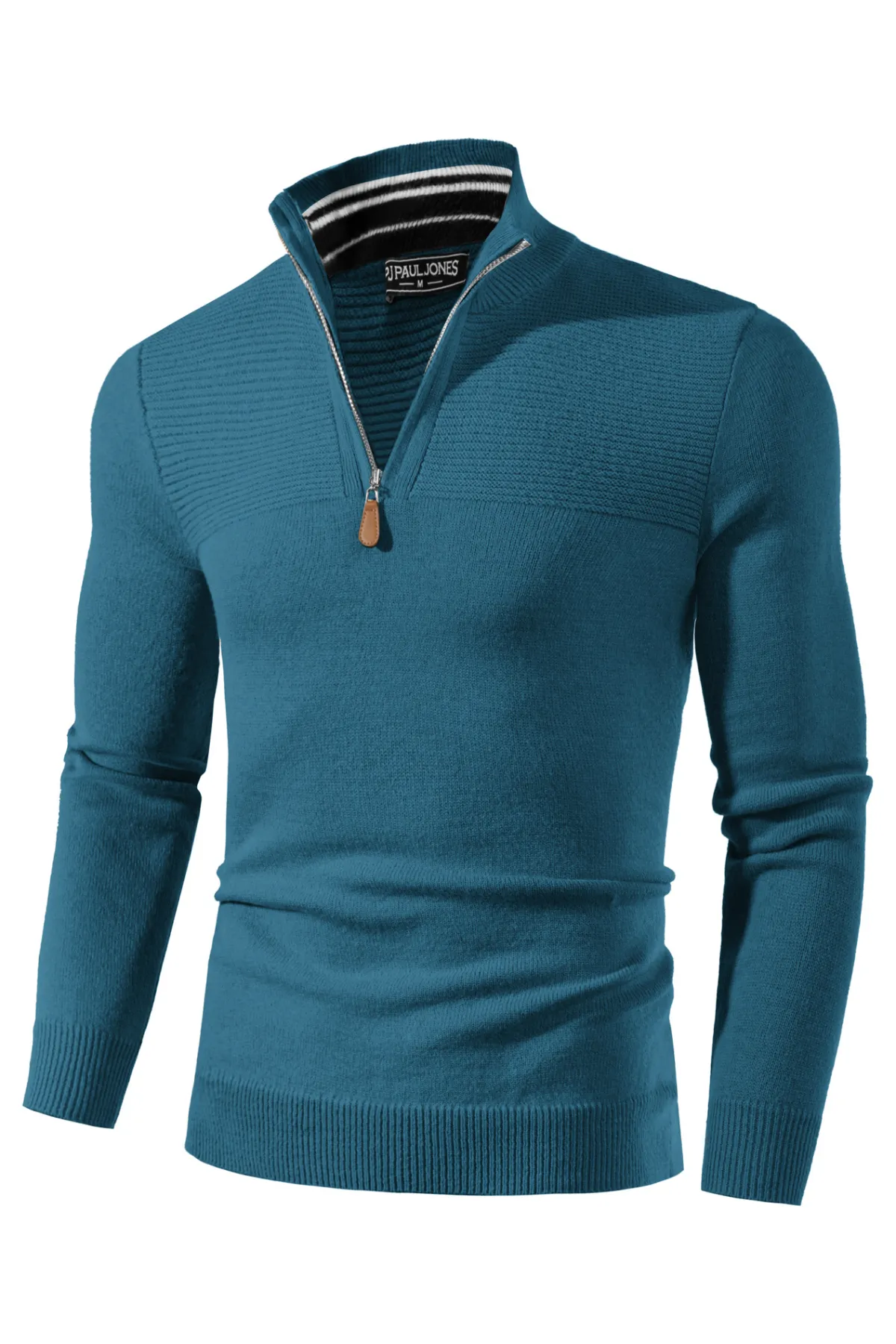 Men's Quarter Zip Sweater Slim Fit Casual Pullover Sweater Mock Neck Polo Sweaters