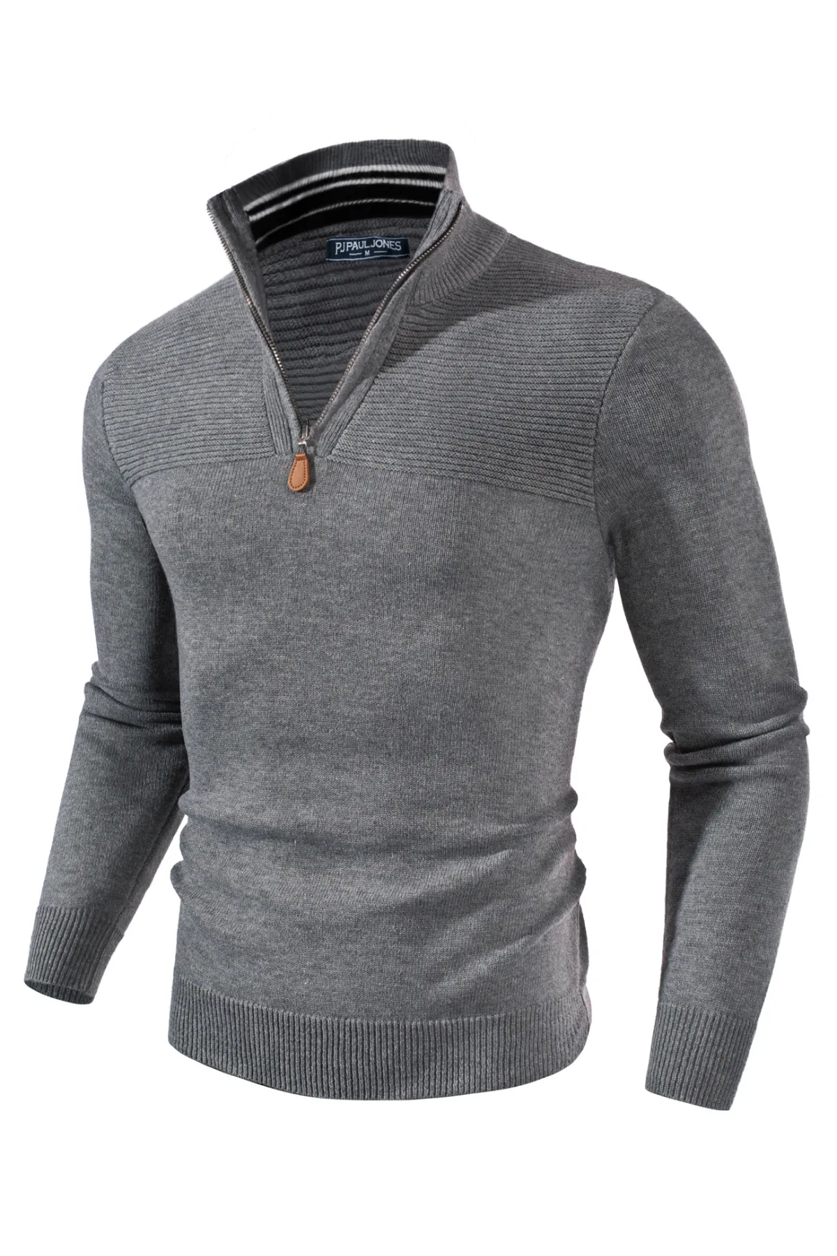 Men's Quarter Zip Sweater Slim Fit Casual Pullover Sweater Mock Neck Polo Sweaters