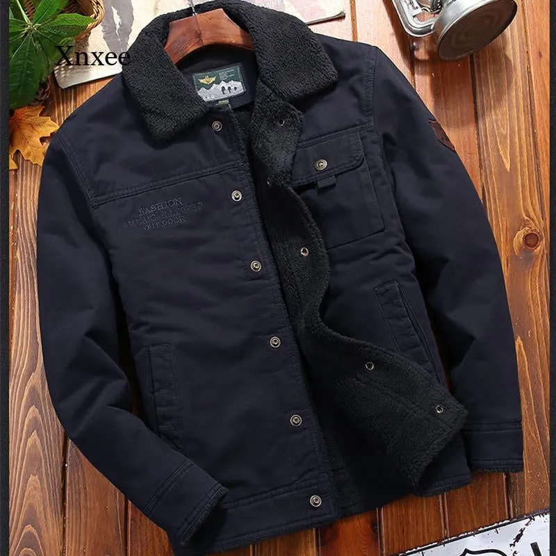 Men's Winter Denim Jacket with Fleece Lining - Thick, Warm, and Casual Khaki Green Lamb Parka - Fashionable Men's Jacket