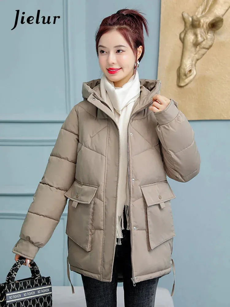 Metaversmall Down Cotton Jackets Winter Korean Women Parkas Loose Thickened Hooded Warm Coat Woman Mid-length Blue Khaki Jacket M-XXL