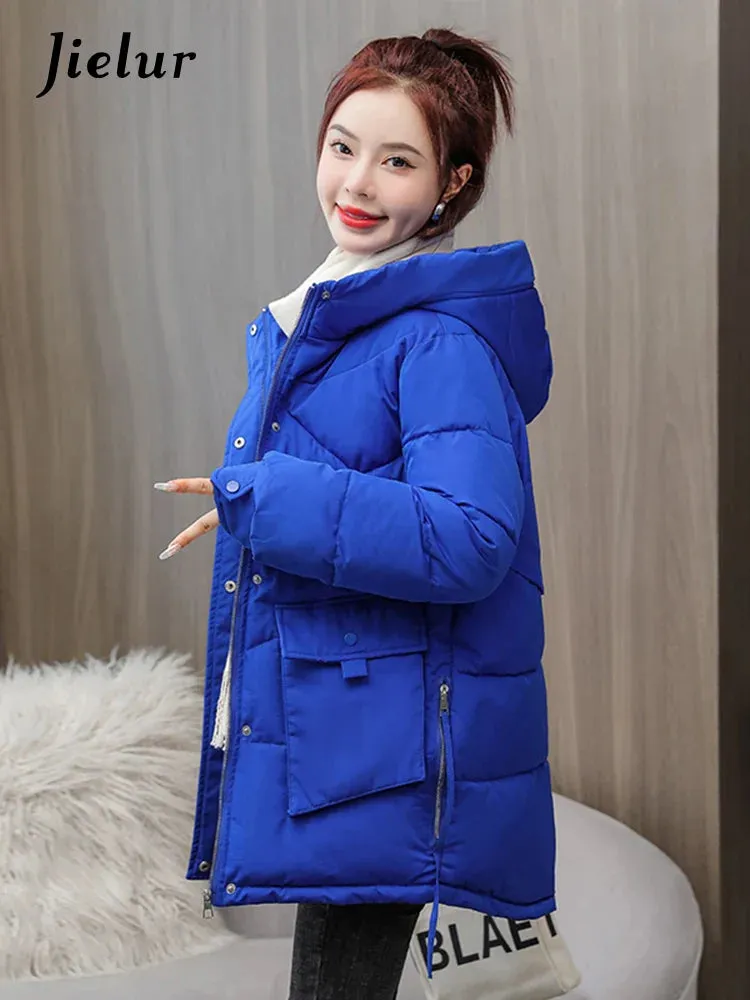 Metaversmall Down Cotton Jackets Winter Korean Women Parkas Loose Thickened Hooded Warm Coat Woman Mid-length Blue Khaki Jacket M-XXL