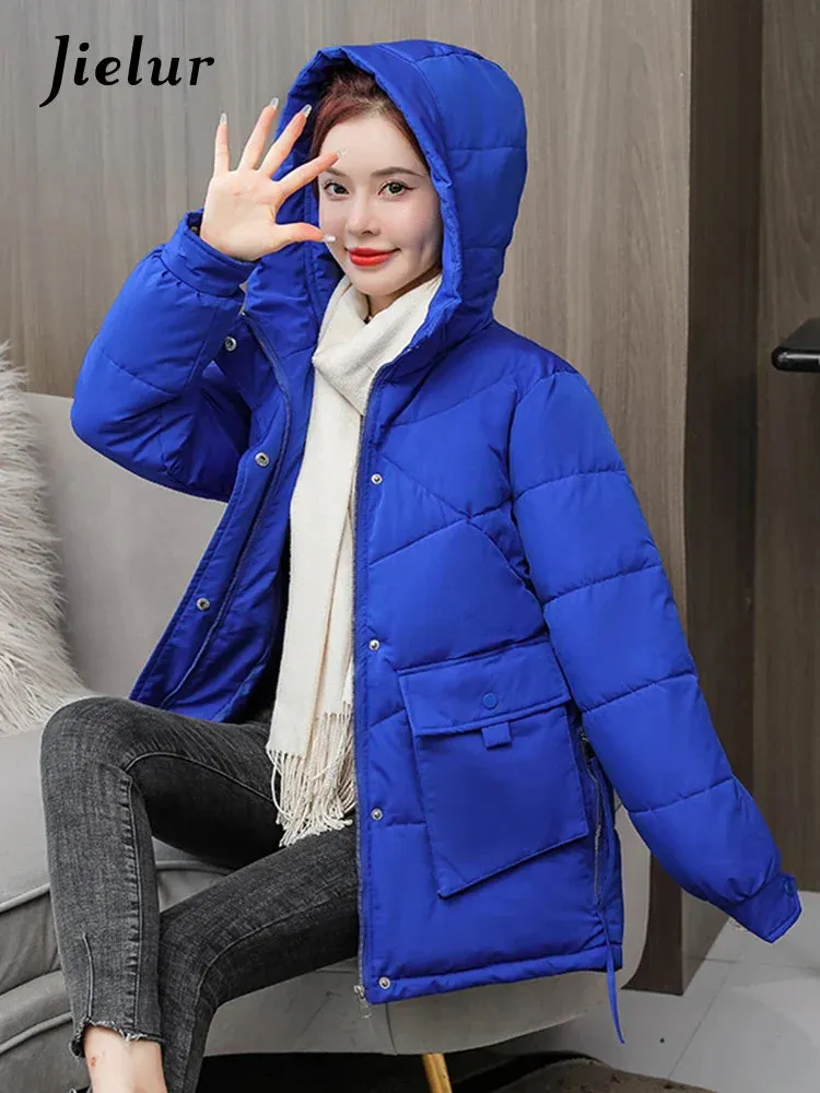 Metaversmall Down Cotton Jackets Winter Korean Women Parkas Loose Thickened Hooded Warm Coat Woman Mid-length Blue Khaki Jacket M-XXL