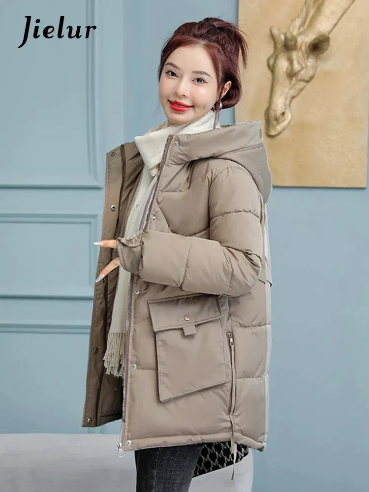 Metaversmall Down Cotton Jackets Winter Korean Women Parkas Loose Thickened Hooded Warm Coat Woman Mid-length Blue Khaki Jacket M-XXL