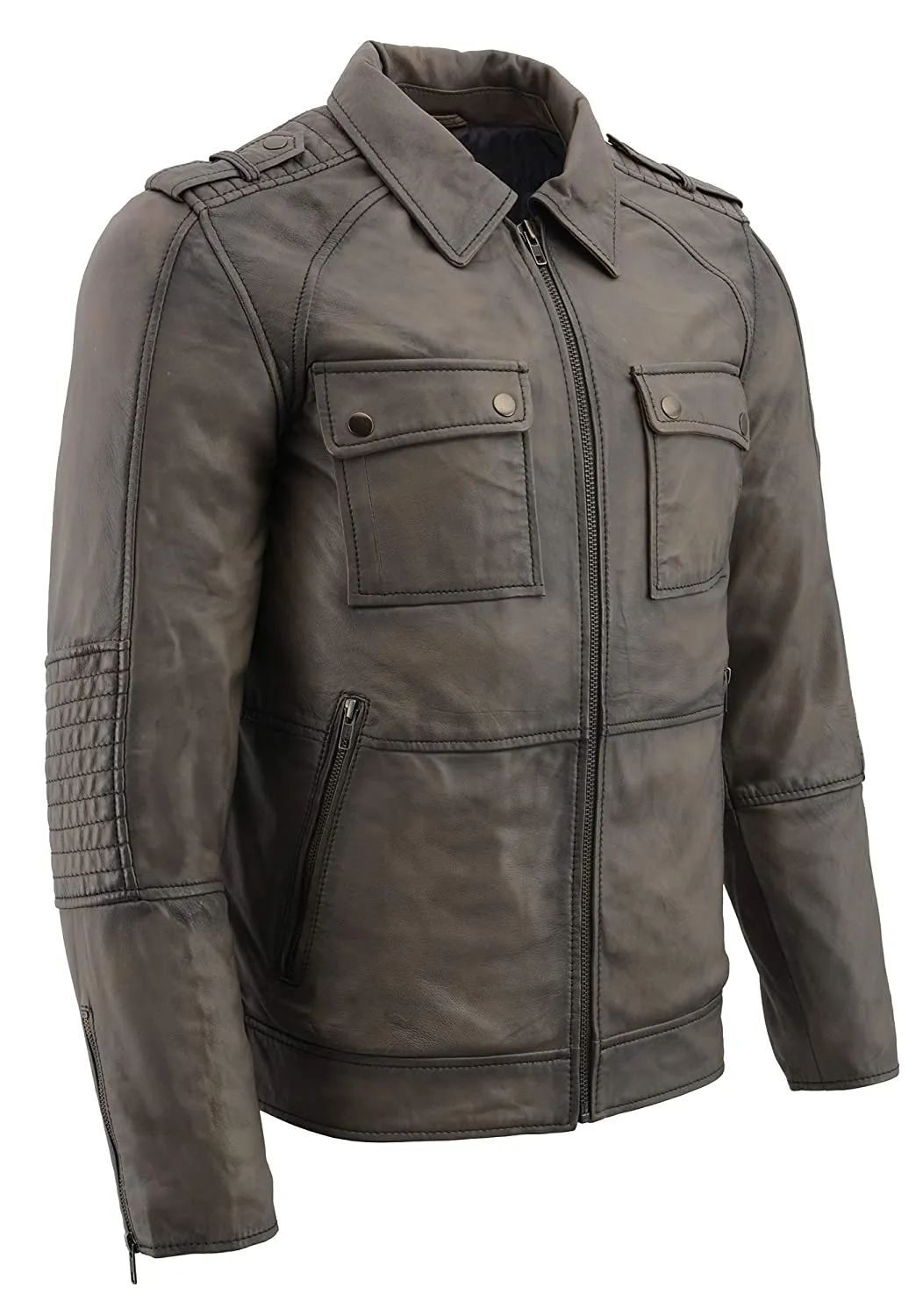 Milwaukee Leather SFM1810 Men's Anthracite Patch Pocket Lambskin Leather Jacket