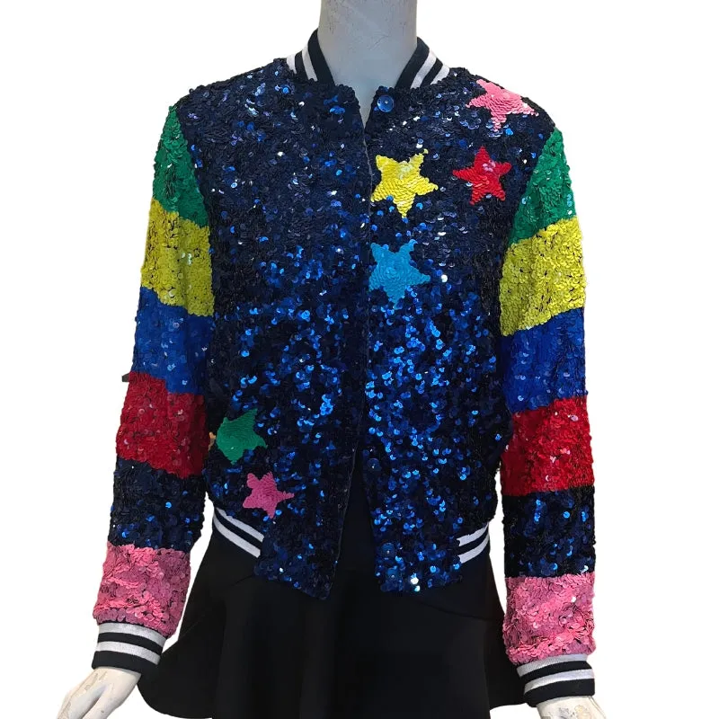 Mira Mikata Hand Embroidered Sequin Bomber Jacket