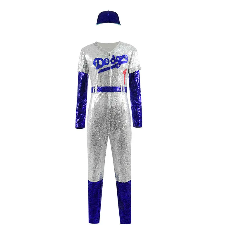 Movie Rocketman Cosplay Costume Elton John Dodgers Baseball Uniform Jumpsuit Hat Performance Suit