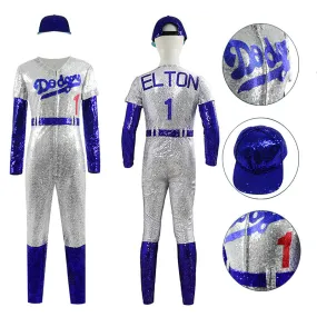 Movie Rocketman Cosplay Costume Elton John Dodgers Baseball Uniform Jumpsuit Hat Performance Suit