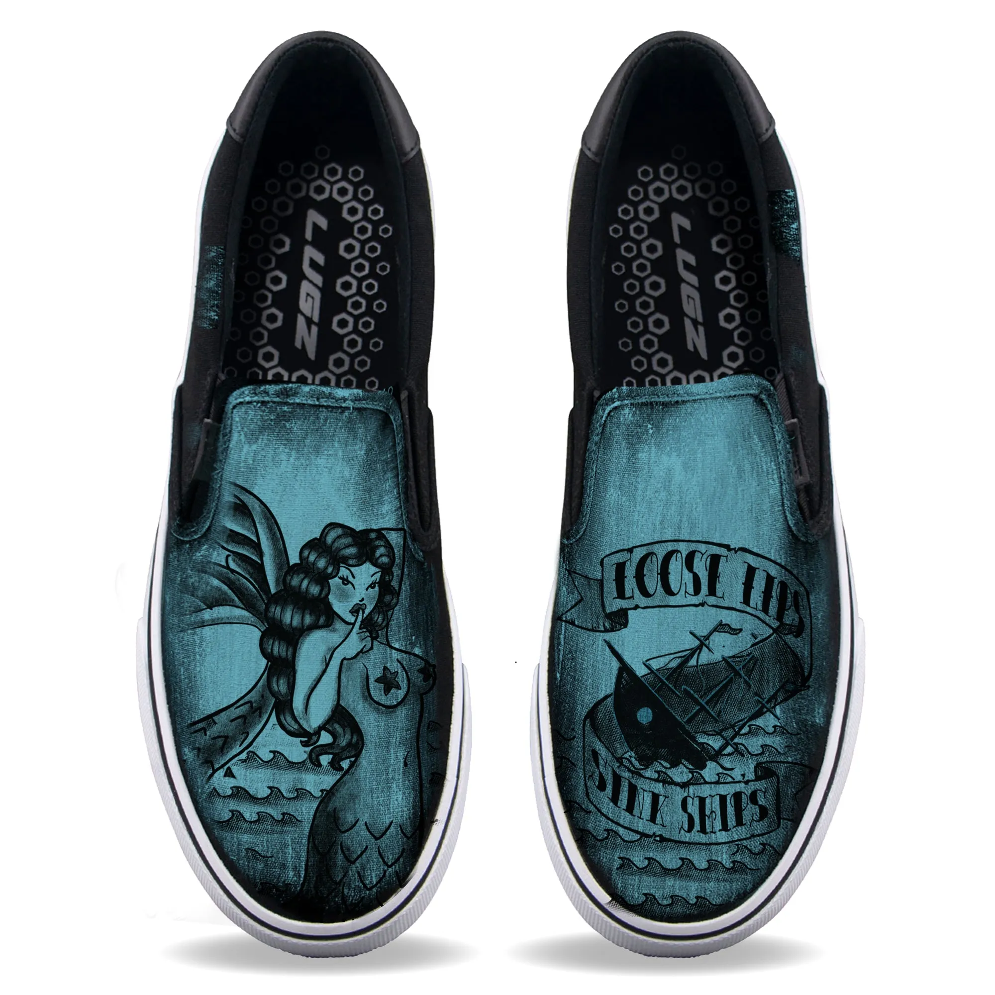 Navy Mermaid Loose Lips Unisex Slip ons