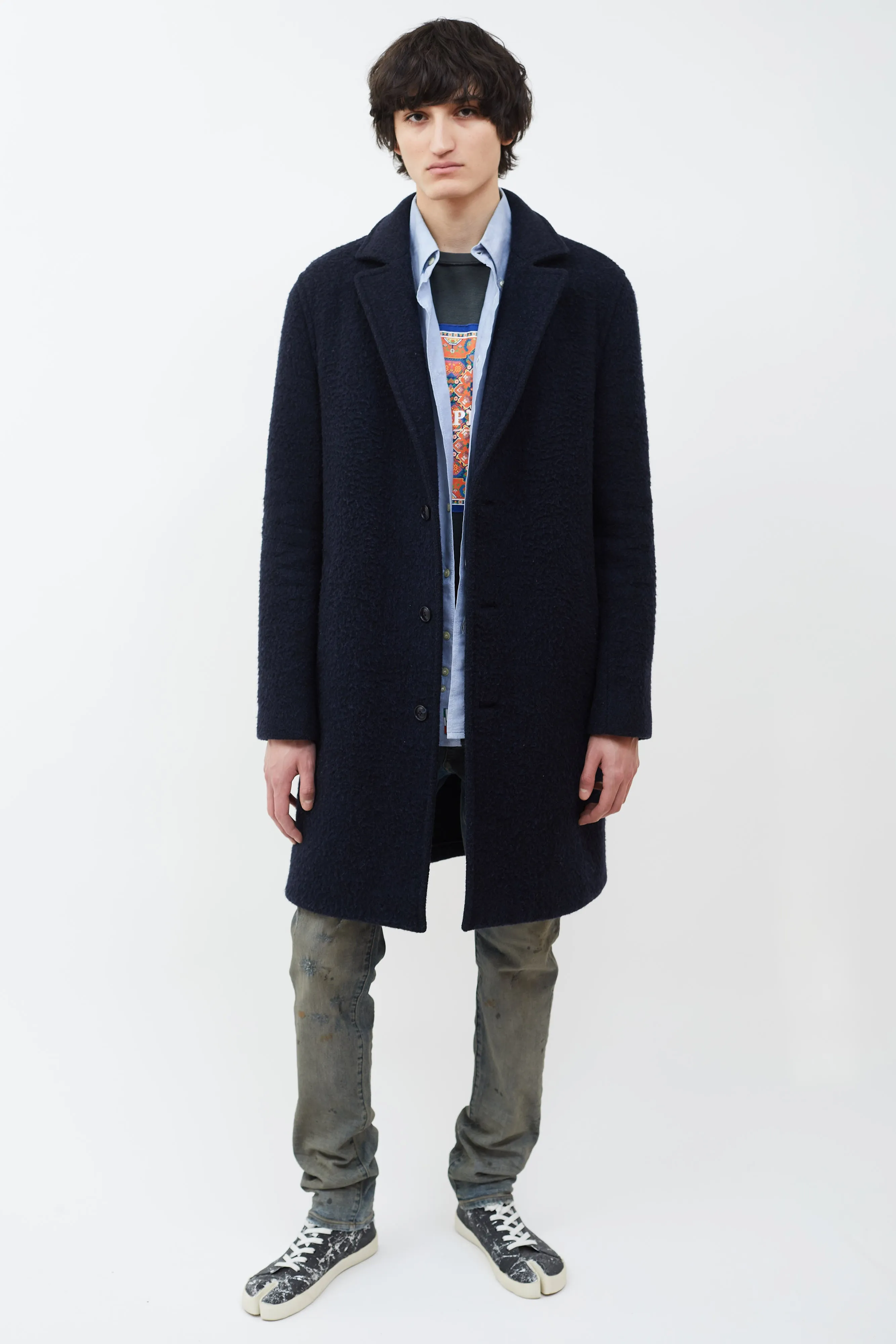 Navy Wool Blend Long  Coat