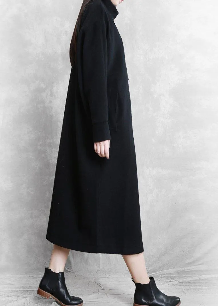 New black Coat Women casual stand collar asymmetric long coat woolen outwear