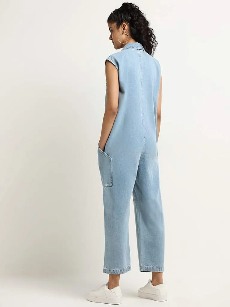 Nuon Light Blue Collared Denim Jumpsuit