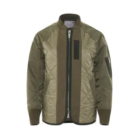 Nylon Twill Mix Quilted Jacket in Khaki