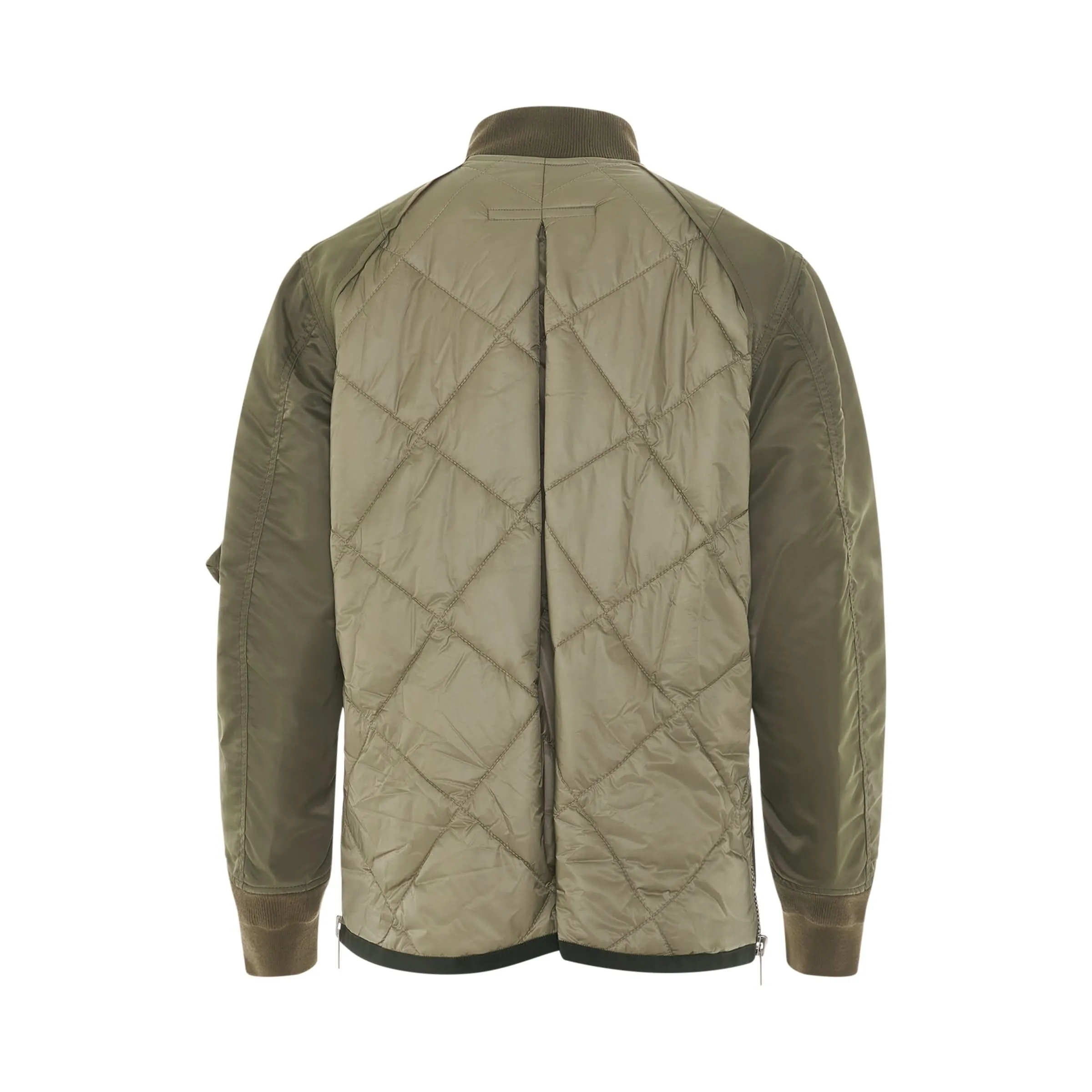 Nylon Twill Mix Quilted Jacket in Khaki