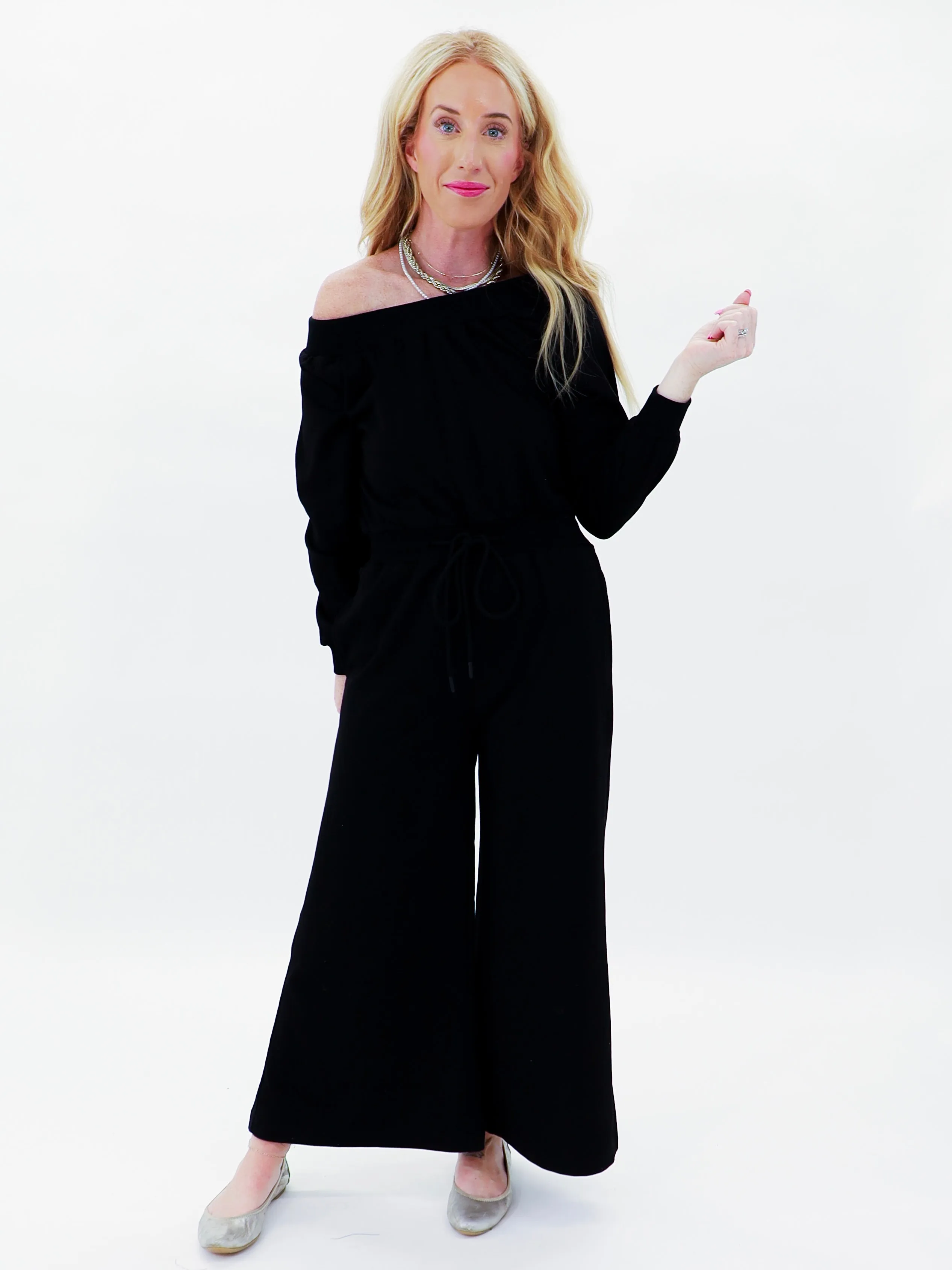 Off Duty Off The Shoulder Jumpsuit