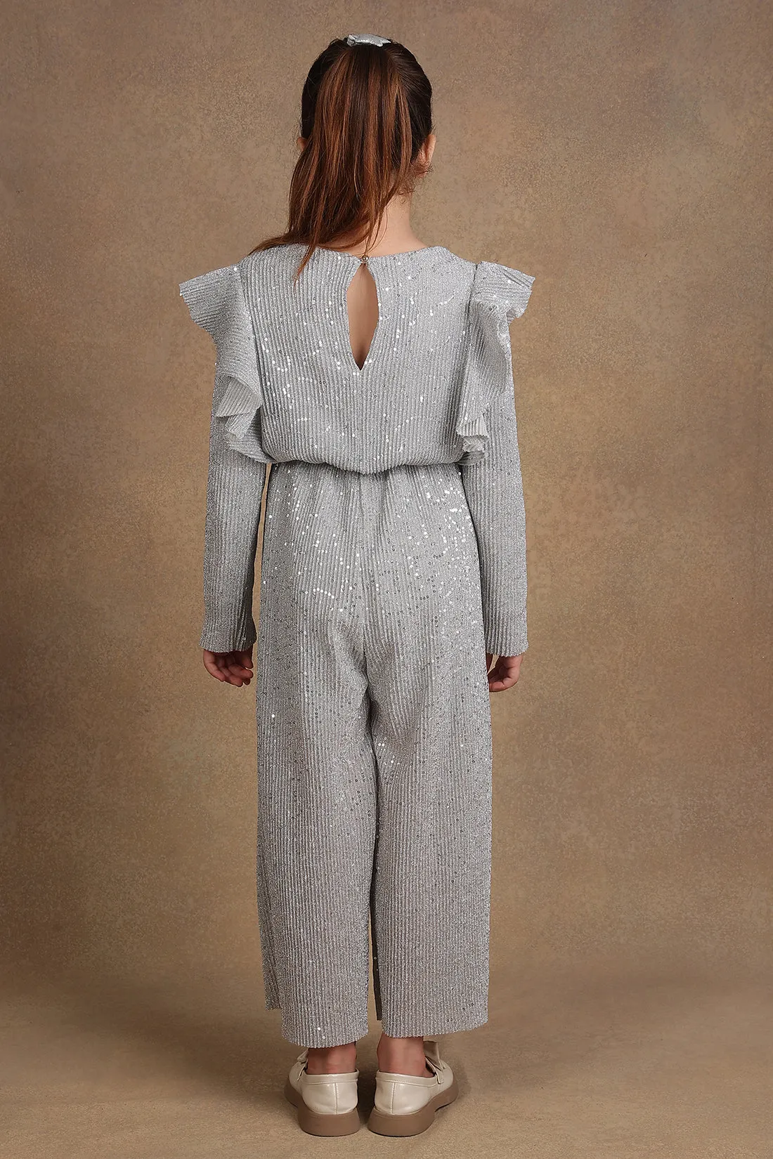 One Friday Girls Grey Sequins Jumpsuit