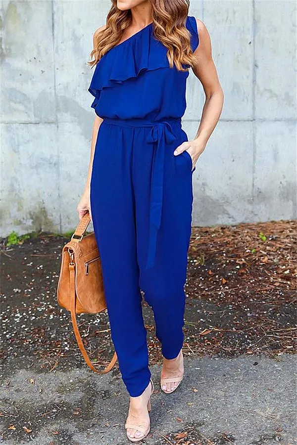 One Shoulder Ruffle Jumpsuit