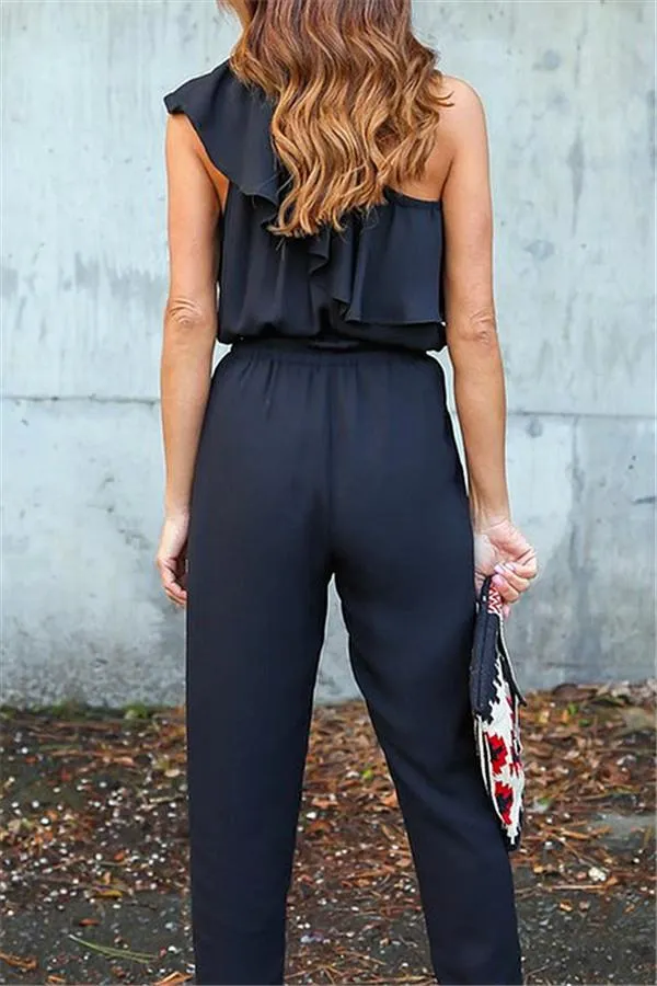 One Shoulder Ruffle Jumpsuit