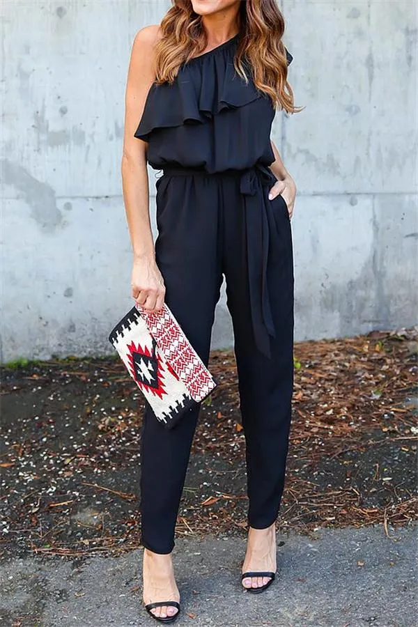 One Shoulder Ruffle Jumpsuit