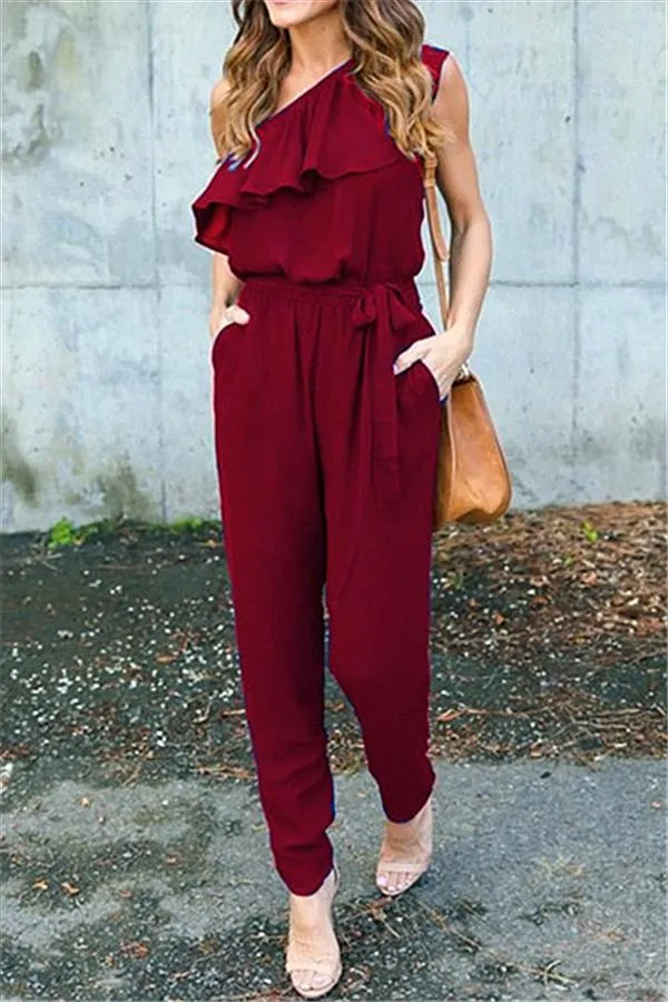 One Shoulder Ruffle Jumpsuit