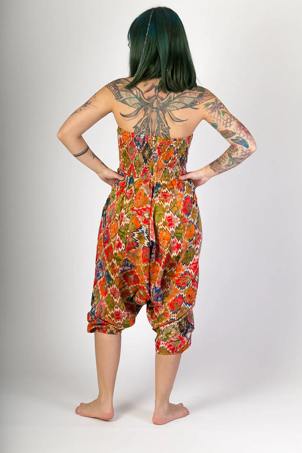 Orange Print Cotton Harem Yoga Jumpsuit Pants