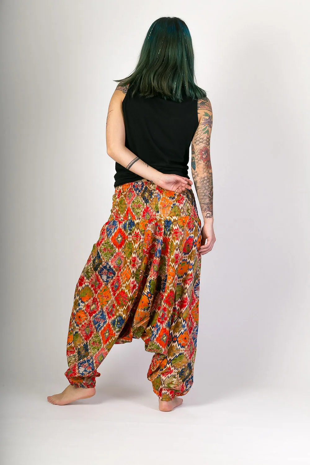 Orange Print Cotton Harem Yoga Jumpsuit Pants