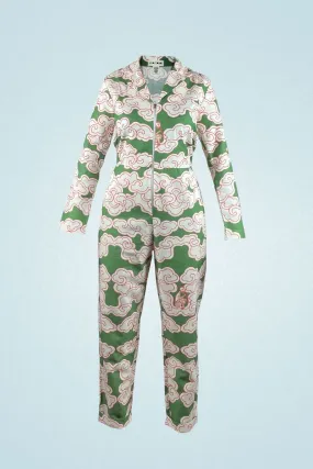 Organic Cotton & Linen Green Clouds Jumpsuit