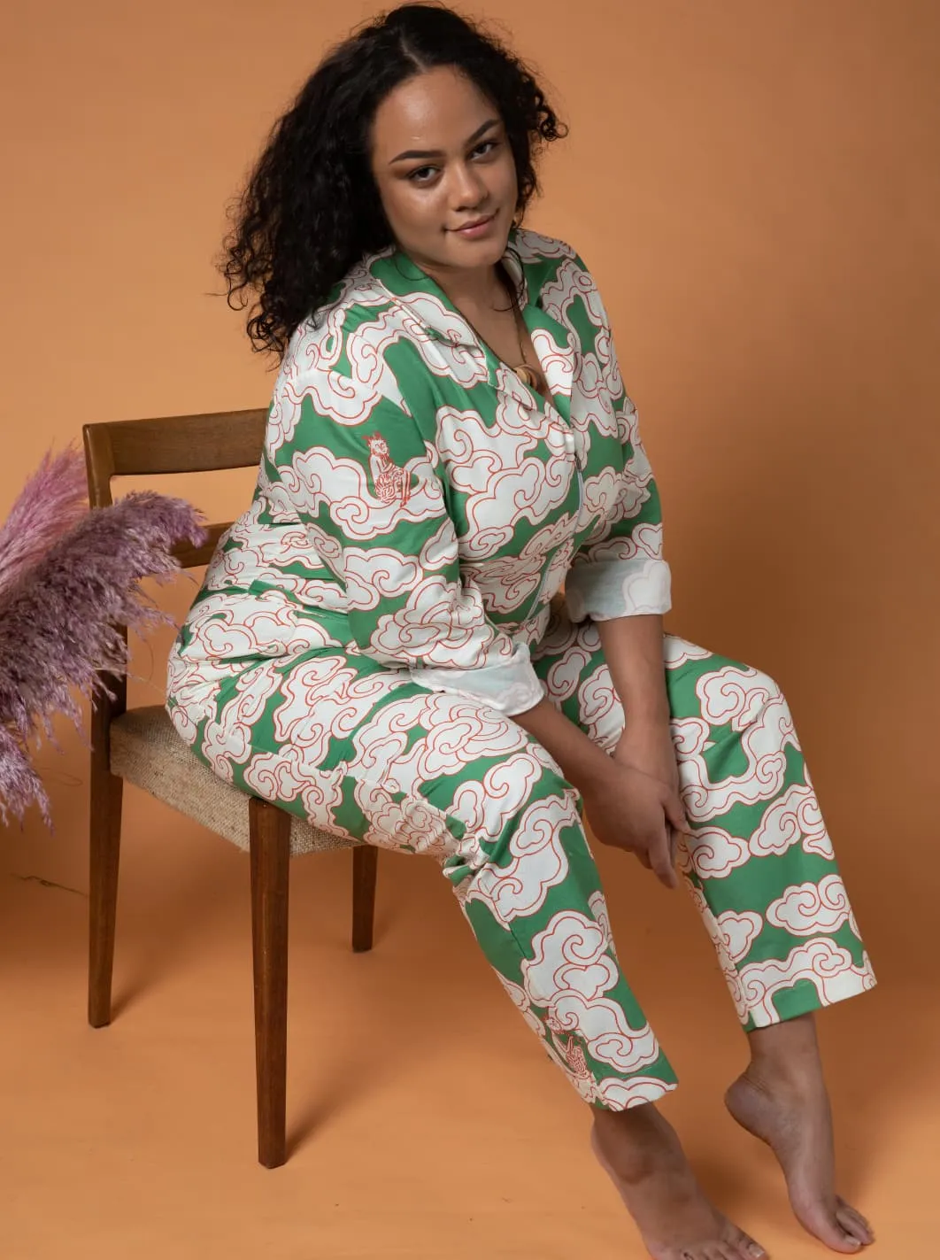 Organic Cotton & Linen Green Clouds Jumpsuit