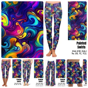 Painted swirls leggings and capris with pockets