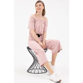 Pink Elastic Waist Jumpsuit