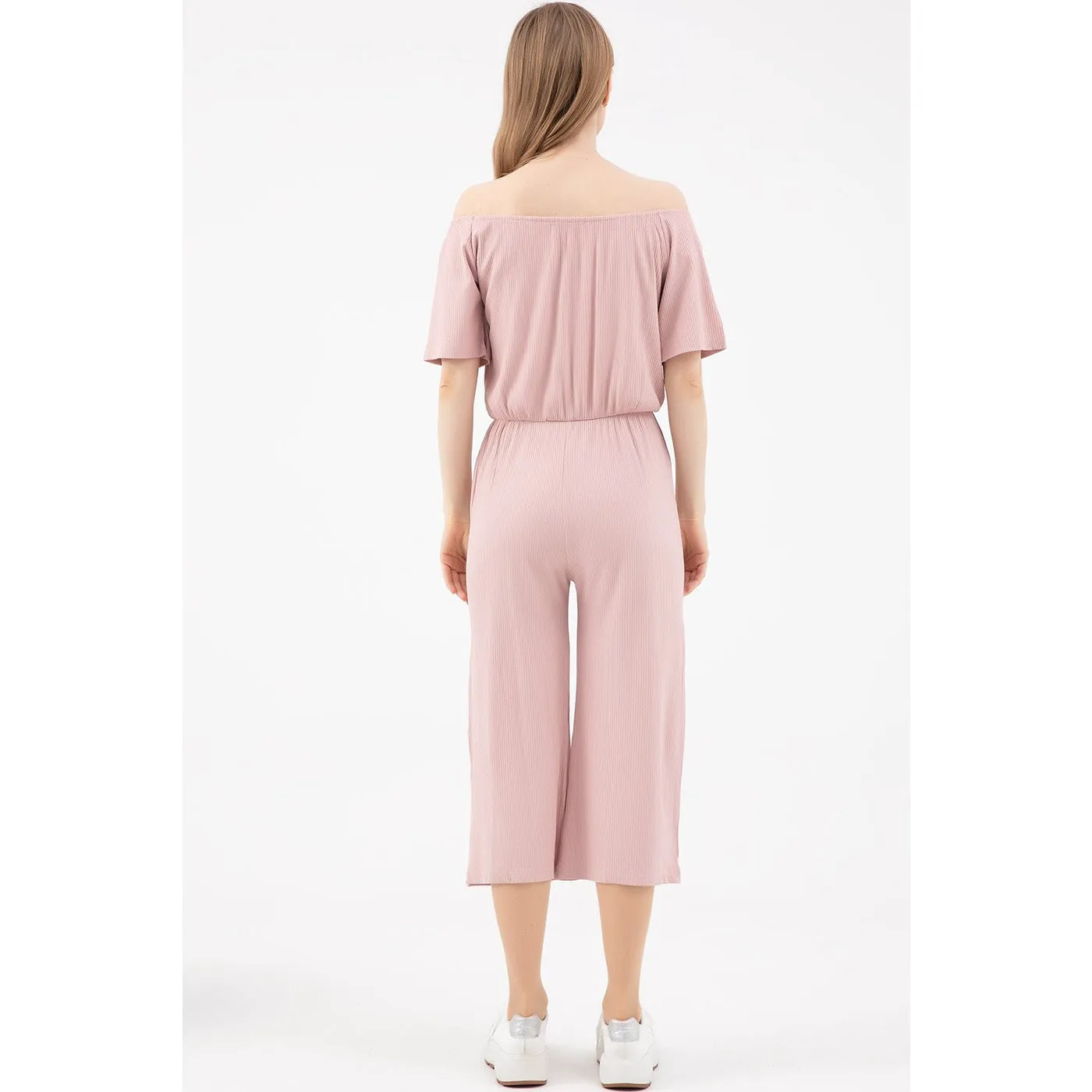 Pink Elastic Waist Jumpsuit