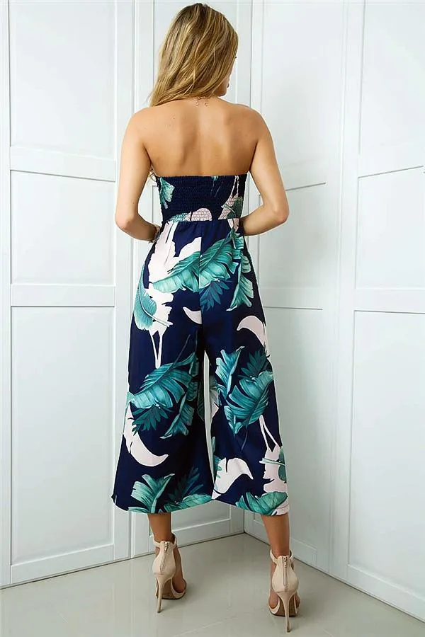 Plant Strapless Wide Leg Jumpsuit