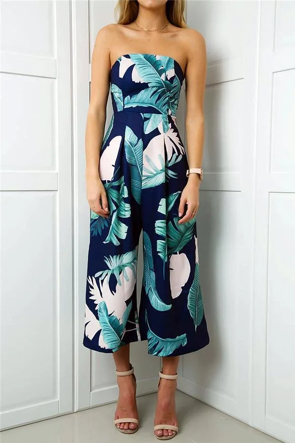 Plant Strapless Wide Leg Jumpsuit