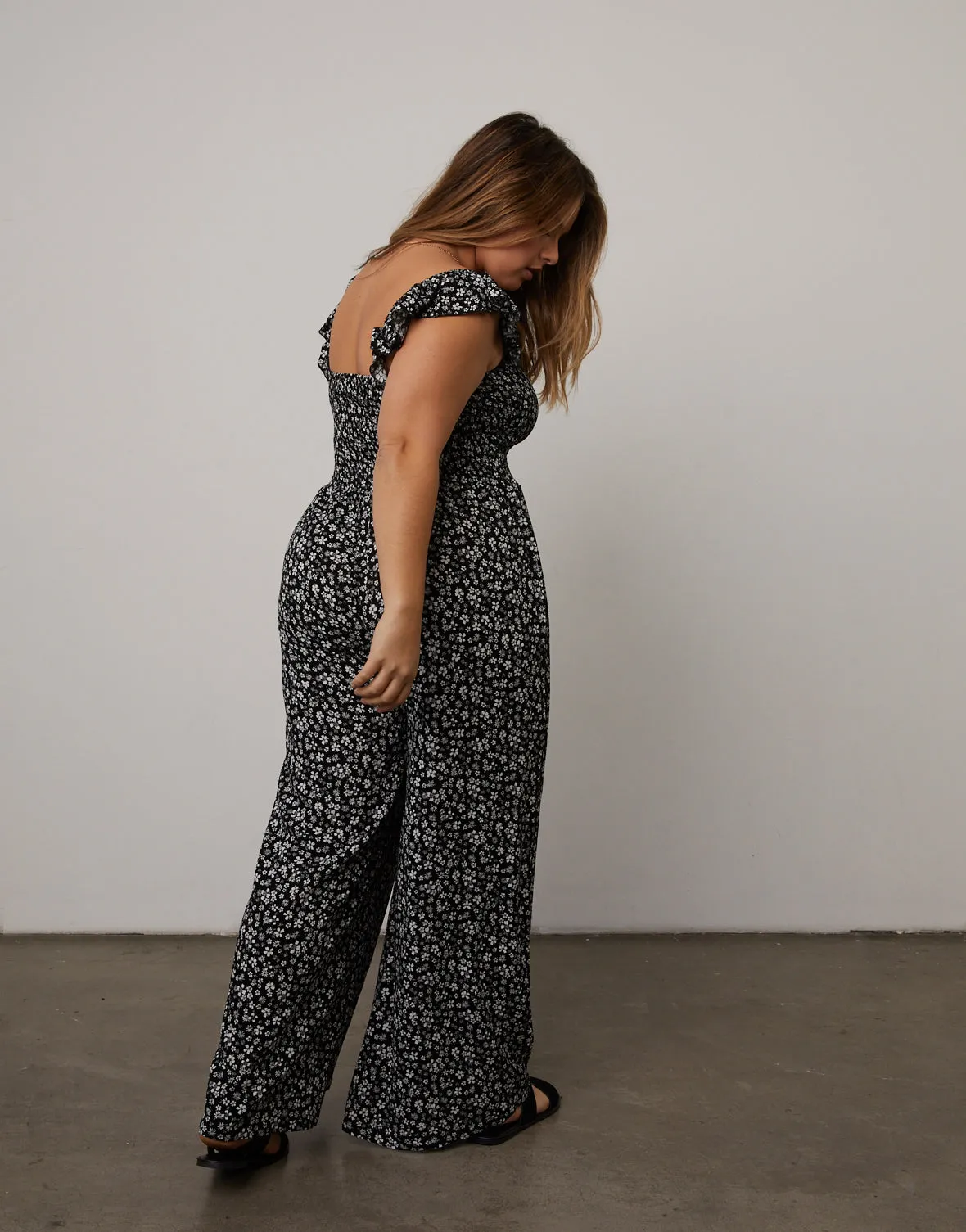 Plus Size Floral Smocked Jumpsuit