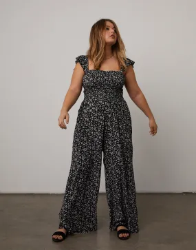 Plus Size Floral Smocked Jumpsuit