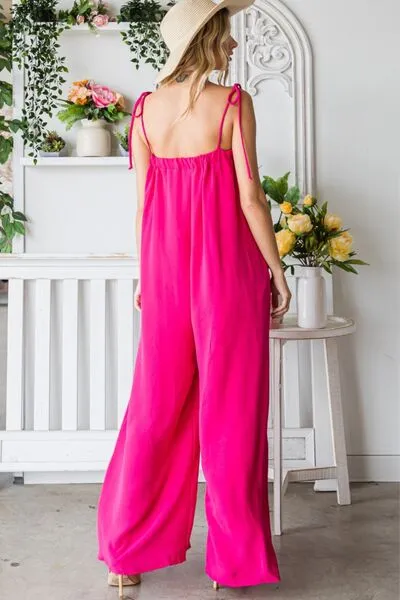 Pocketed Spaghetti Strap Wide Leg Jumpsuit