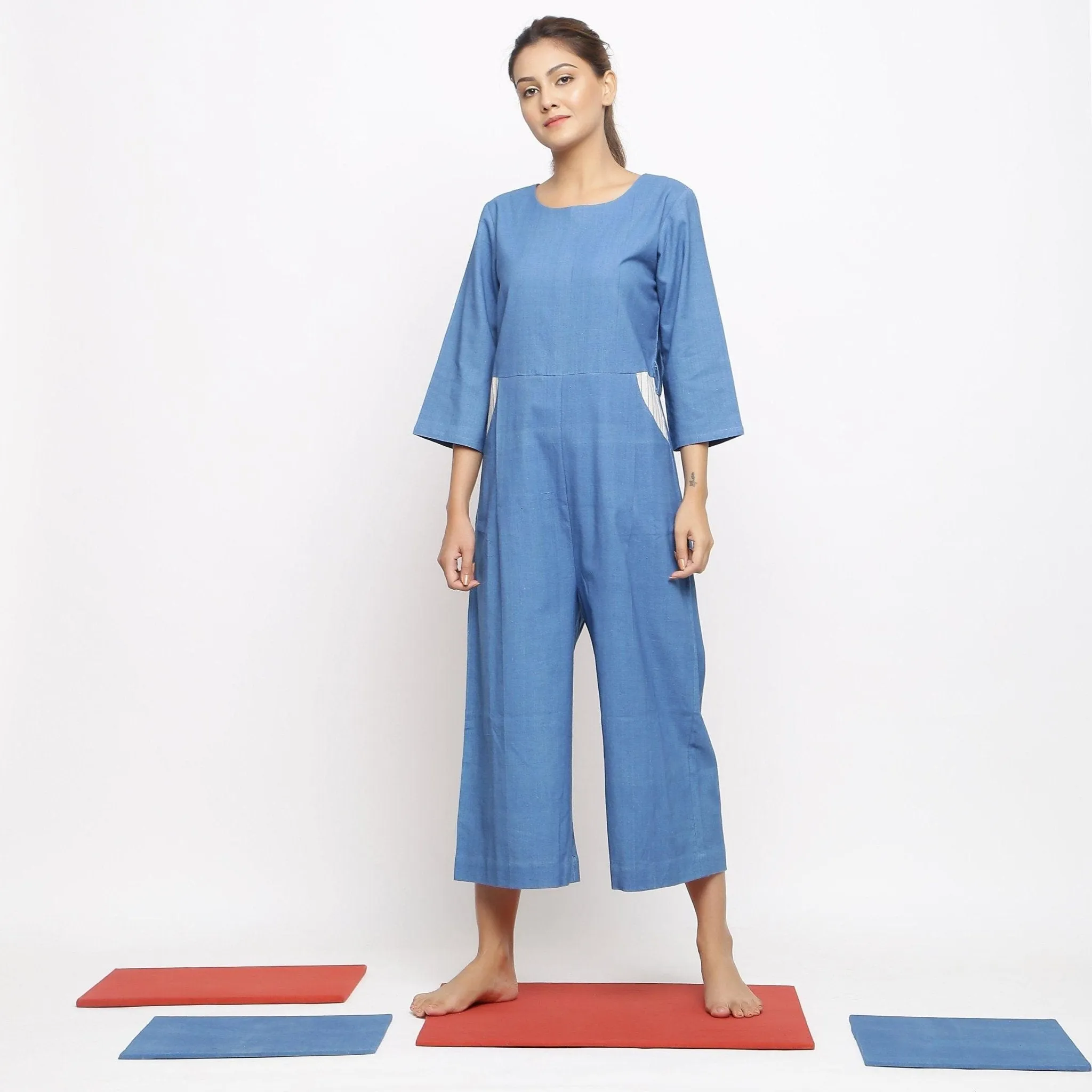 Powder Blue Handspun Cotton Midi Jumpsuit