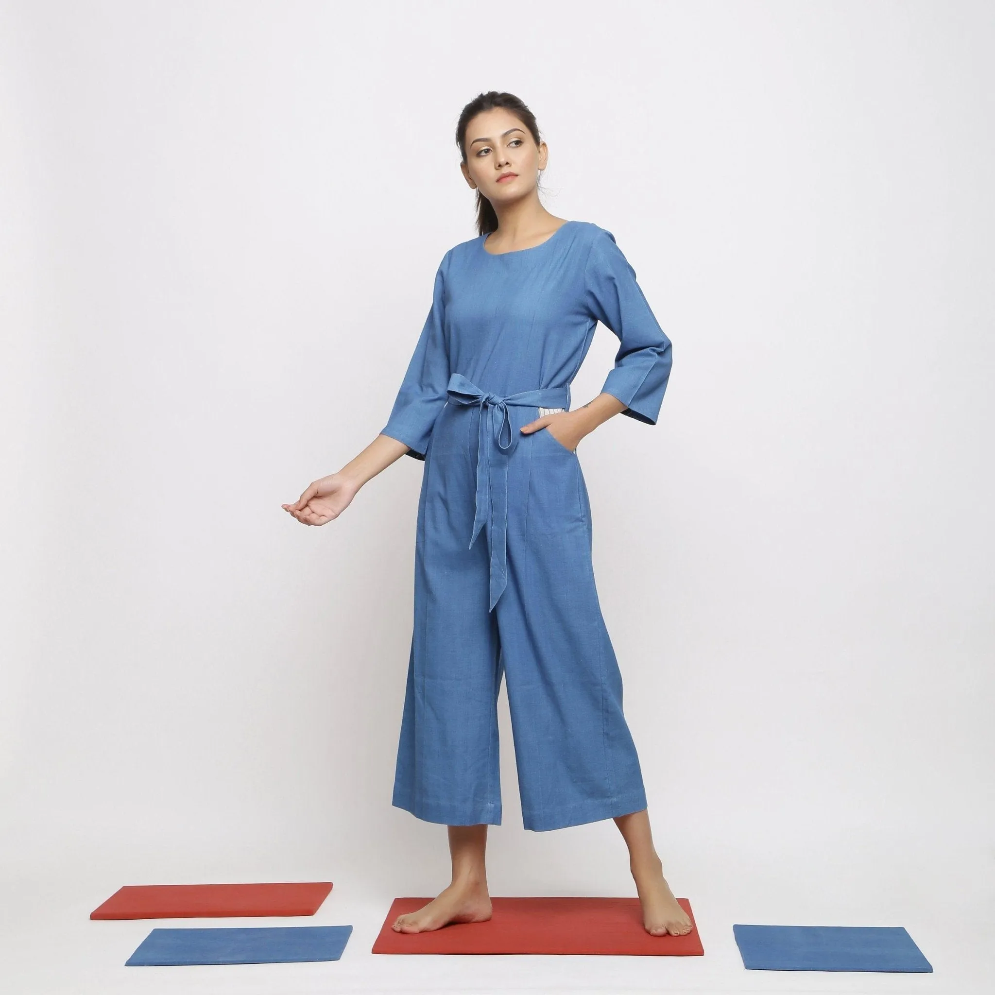 Powder Blue Handspun Cotton Midi Jumpsuit